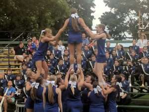Cheer team performing in front of the band