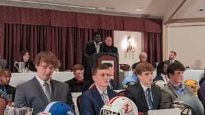 player giving speech at Football Scholar Athletes 2023