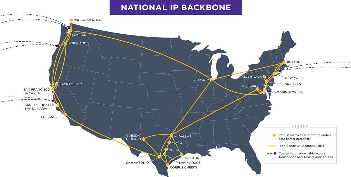 Astound national IP backbone map