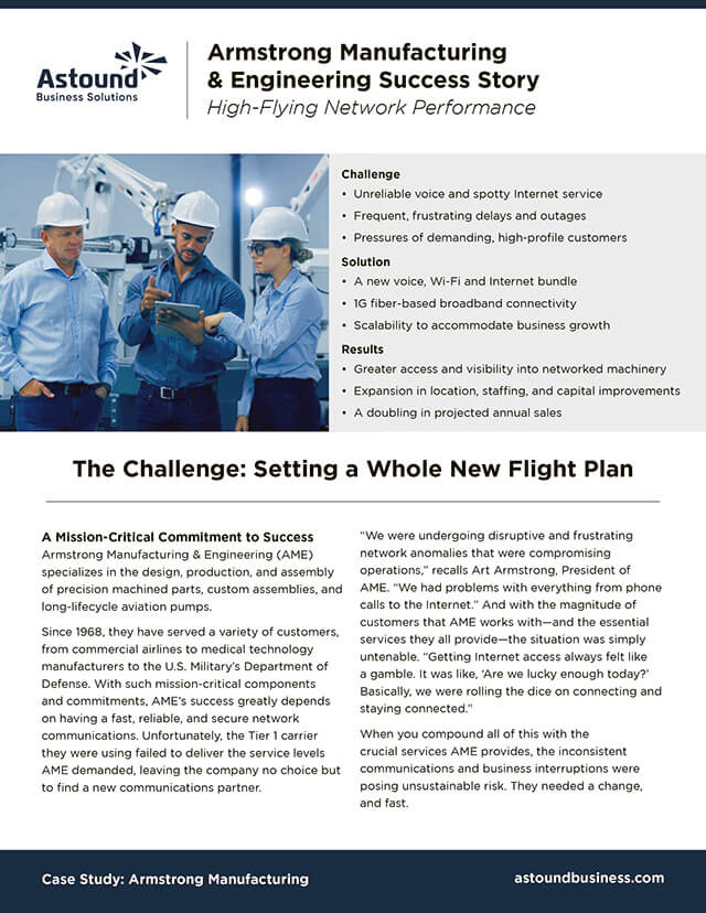 Armstrong case study cover: team meets in a high tech engineering manufacturing plant.