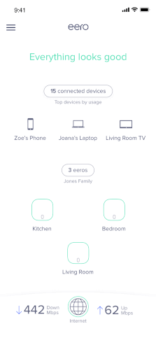 eero mobile app interface