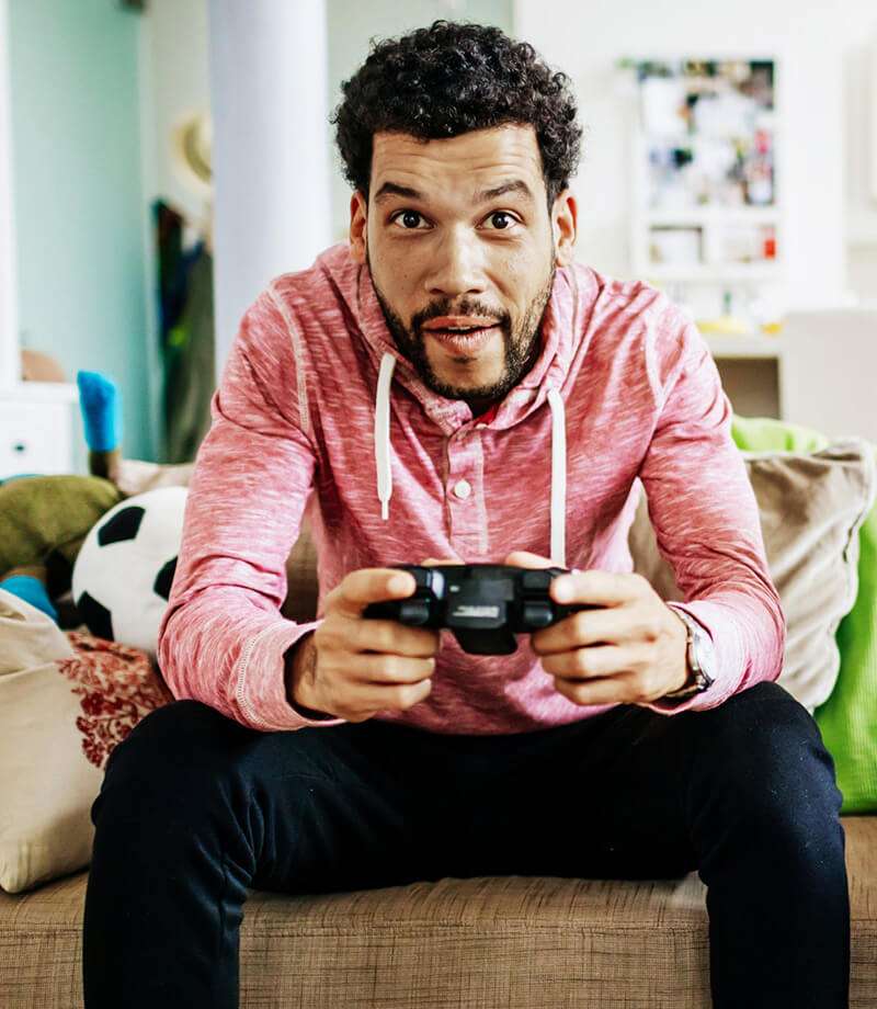 man playing video games