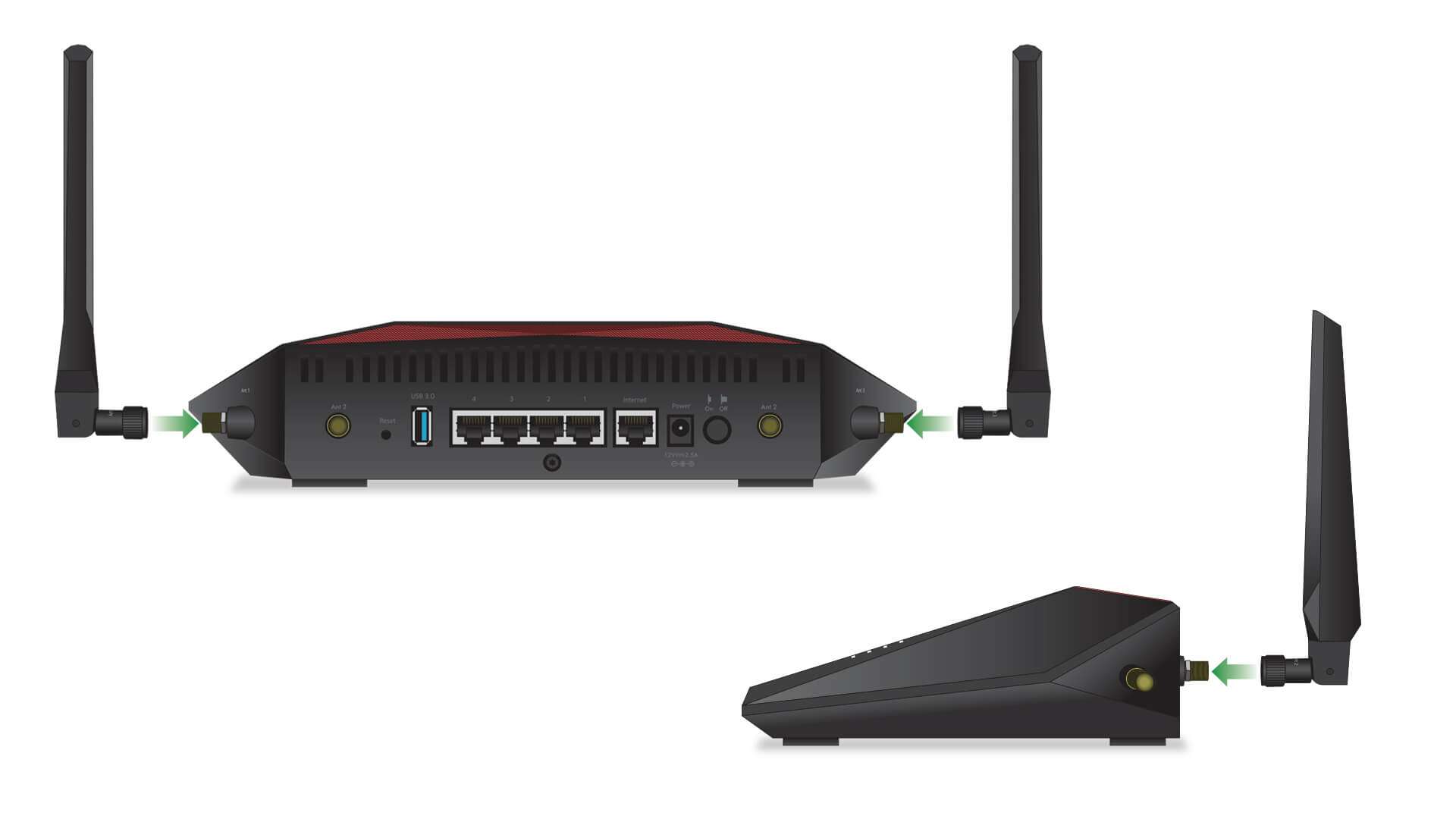 Attach the four antennas to your router