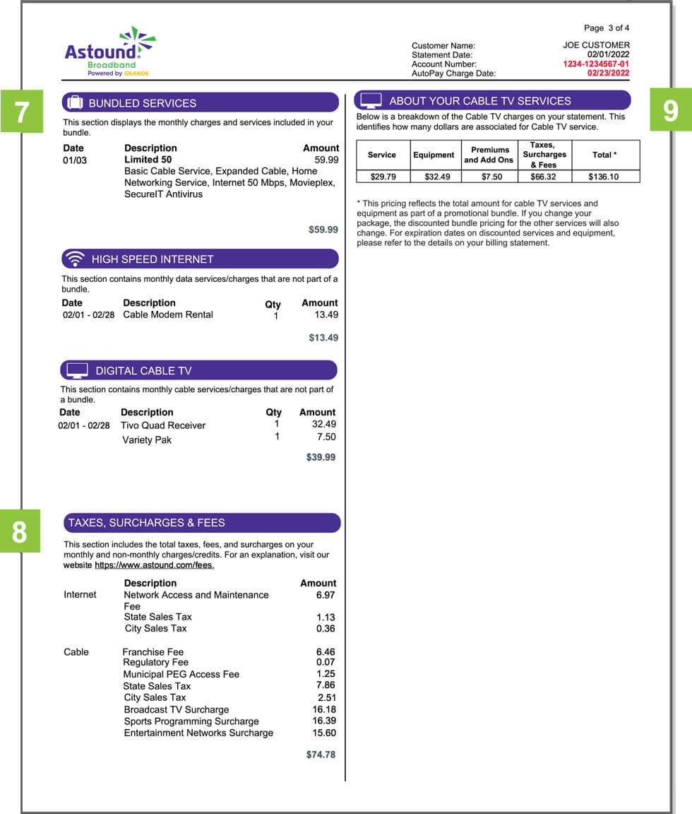 Billing statement sample detail page