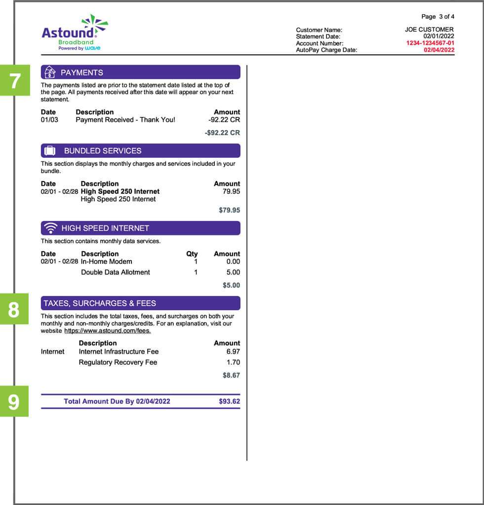 Billing statement sample detail page