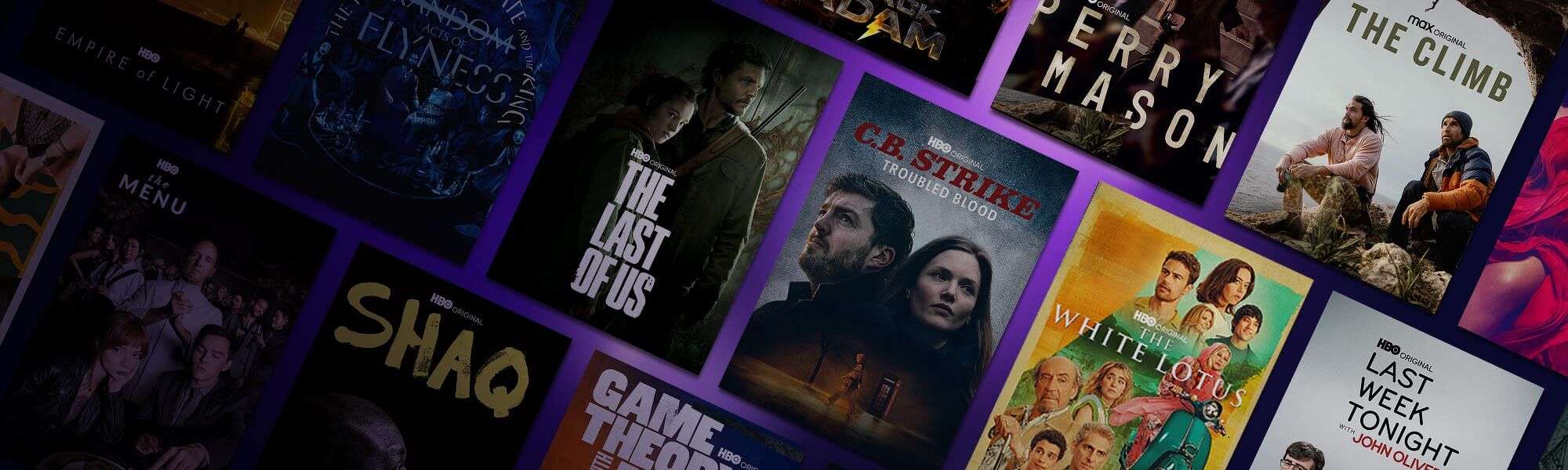 Mosaic banner of HBO Max streaming titles - bringing you closer to the entertainment you love, anytime, anywhere
