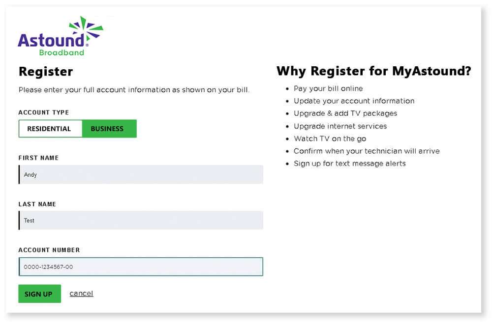 Step 3: Register account information and select account type