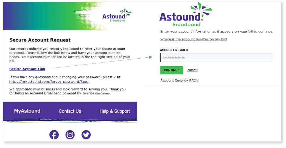 Step 4c: reset your pin with the temporary login token by email from Astound