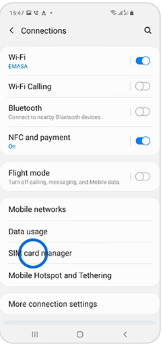 Android Settings > Connections > SIM manager