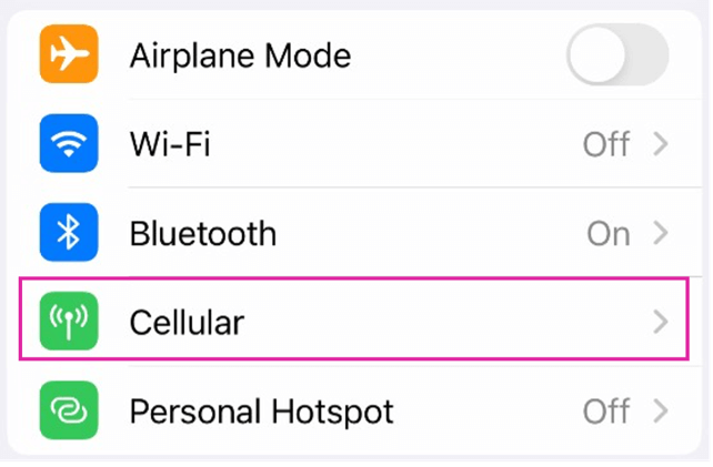 Apple 5G settings; Step 1