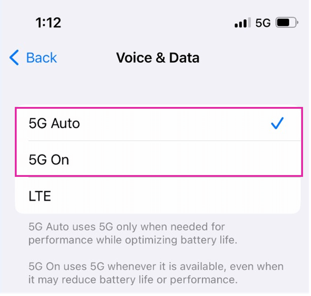 Apple 5G settings: Step 3