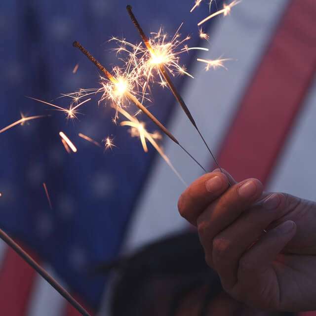 July Fourth flag and sparklers