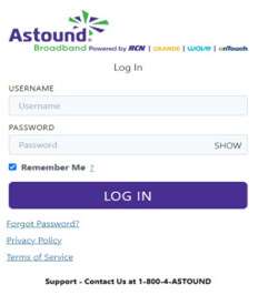 Astound login screen