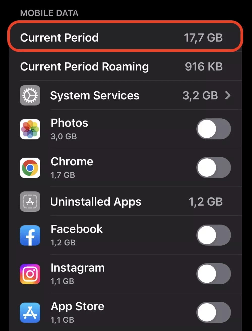 find data usage iphone step 2