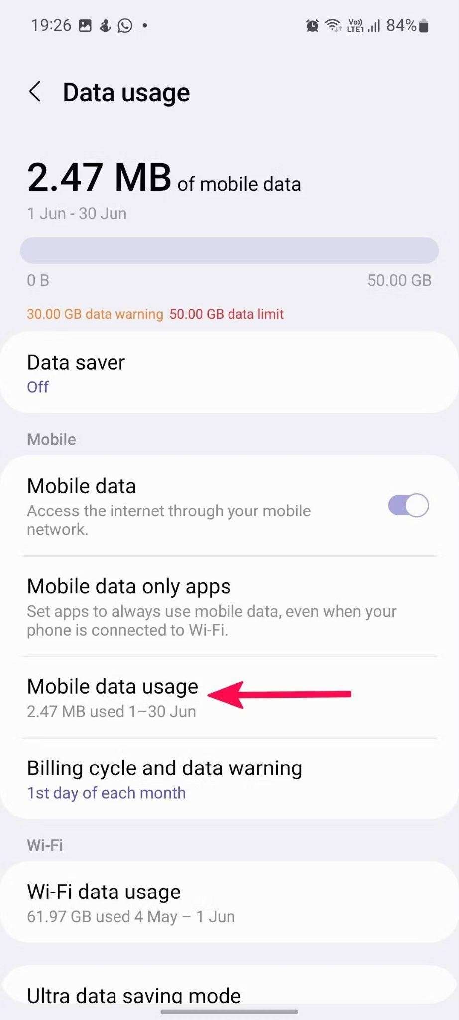 find mobile data Samsung step 3
