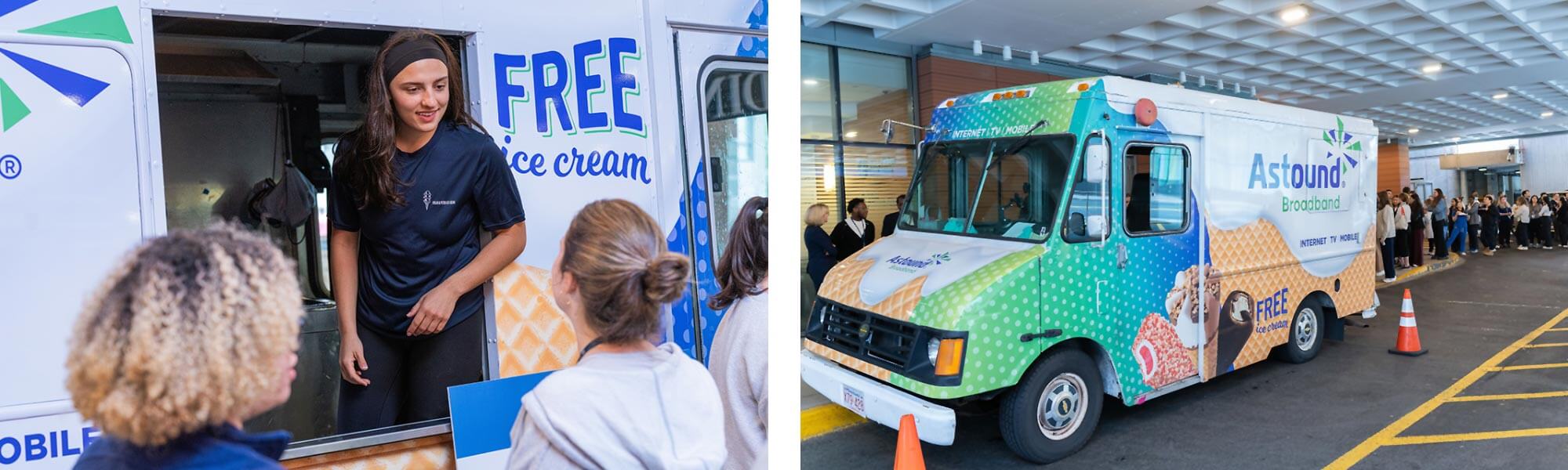 Photos of Dana-Farber healthcare staff enjoying an ice cream from the Astound Ice Cream truck. Photo credit - Samuel N. Ogden for Dana-Farber