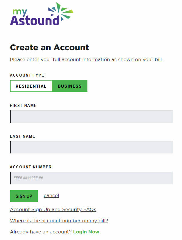 MyAstound sign-up